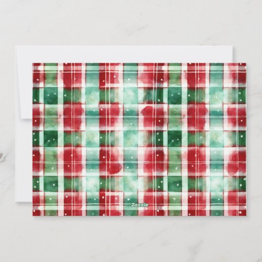 レトロクリスマス赤と緑の格子模様の家族写真 シーズンカード (裏面)