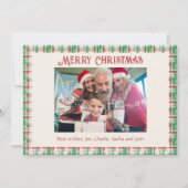 レトロクリスマス赤と緑の格子模様の家族写真 シーズンカード (正面)