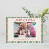 レトロクリスマス赤と緑の格子模様の家族写真 シーズンカード (スタンド正面)
