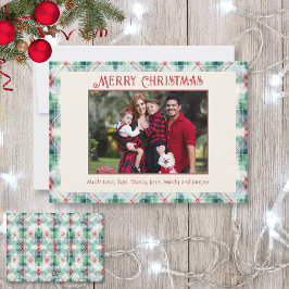 レトロクリスマス赤と緑の格子模様の家族写真 シーズンカード