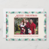 レトロクリスマス赤と緑の格子模様の家族写真 シーズンカード (正面)
