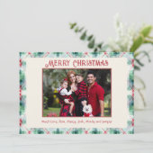 レトロクリスマス赤と緑の格子模様の家族写真 シーズンカード (スタンド正面)