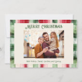 レトロクリスマス赤と緑の格子模様の家族写真 シーズンカード (正面)