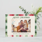 レトロクリスマス赤と緑の格子模様の家族写真 シーズンカード (スタンド正面)