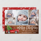 レトロクリスマス赤トラック素朴5 PHOTO Greeting シーズンカード (正面/裏面)