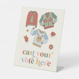 レトロクリスマス醜いセーターのコンテスト投票サイン 台座サイン