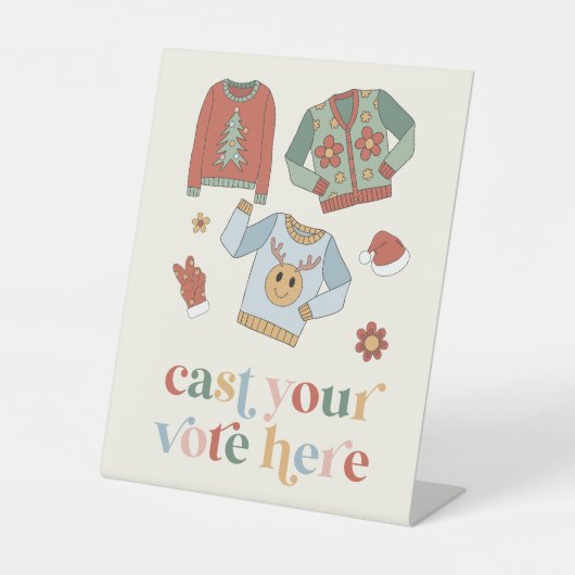 レトロクリスマス醜いセーターのコンテスト投票サイン 台座サイン (正面)