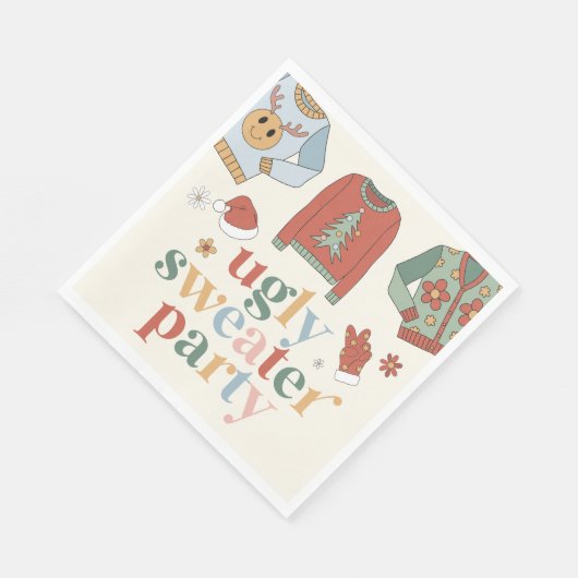レトロクリスマス醜いセーターパーティの招待状 スタンダードランチョンナプキン (角)