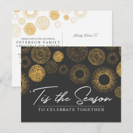レトロクリスマス金ゴールドバーストホリデーディナー/パーティー インビテーションポストカード