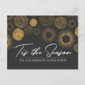 レトロクリスマス金ゴールドバーストホリデーディナー/パーティー インビテーションポストカード (正面)