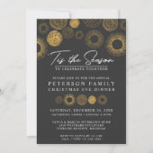 レトロクリスマス金ゴールドバーストホリデーディナー/パーティー 招待状 (正面)