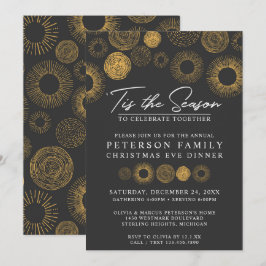 レトロクリスマス金ゴールドバーストホリデーディナー/パーティー 招待状