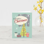 レトロクリスマス1958グリーティングカード – パーソナライズ カード (黄色い花)