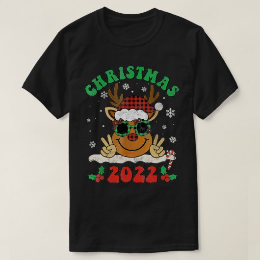 レトロクリスマス2022バッファローレッドプリドトナカイSa Tシャツ (デザイン正面)