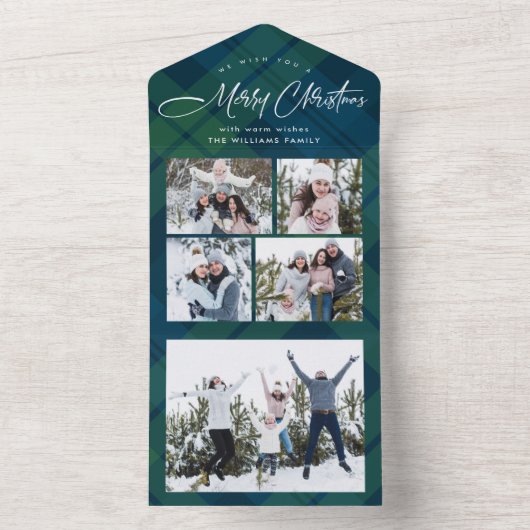 レトロクリスマス5フォトグリーティングホリデーカード オールインワン招待状 (内側)