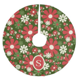 レトロクリスマス60年代70年代フローラとイニシャル ブラッシュドポリエステルツリースカート