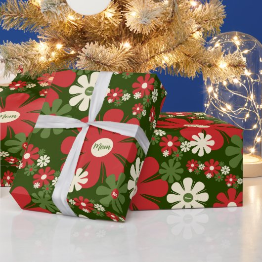 レトロクリスマス60s 70s花柄ママ ラッピングペーパー (クリスマス)