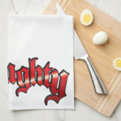 レトロクリスマス、いたずらっ子？それともいい子？ 赤と緑の文字 キッチンタオル (四つ折り)