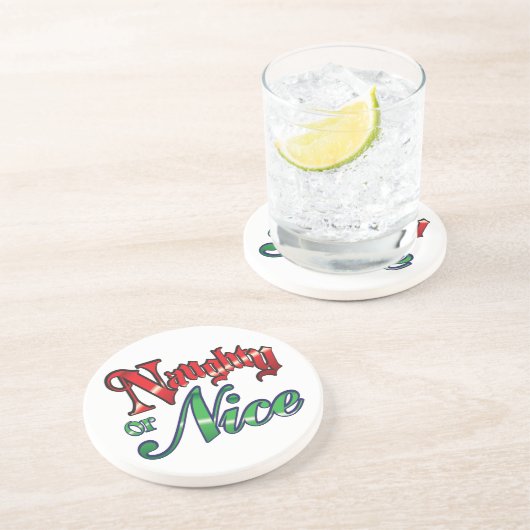レトロクリスマス、いたずらっ子？それともいい子？ 赤と緑の文字 コースター (側面)