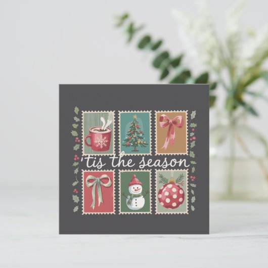 レトロクリスマス イブの季節 ほっこり冬のサンタクロース シーズンカード (スタンド正面)