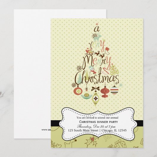 レトロクリスマス 招待状 (正面/裏面)