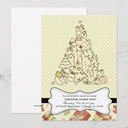 レトロクリスマス 招待状 (正面/裏面)