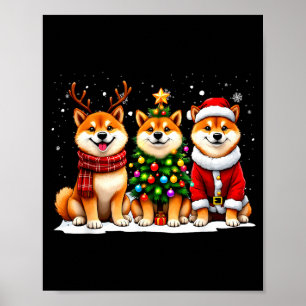 レトロクリスマス 柴犬 サンタ トナカイ 犬好き ポスター