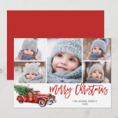 レトロクリスマス 赤いトラックの田舎風 5枚写真のグリーティング シーズンカード (正面/裏面)