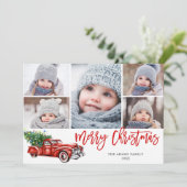 レトロクリスマス 赤いトラックの田舎風 5枚写真のグリーティング シーズンカード (スタンド正面)