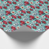 レトロクリスマスSFロボットとポインセチア ラッピングペーパー (角)