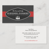 レトロクリーニングサービスのグレーと赤 名刺 (正面/裏面)