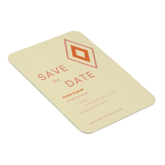 レトロクリームと焦げオレンジ幾何モダン法 マグネット (右側)