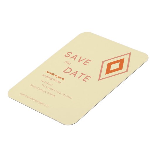 レトロクリームと焦げオレンジ幾何モダン法 マグネット (左側)