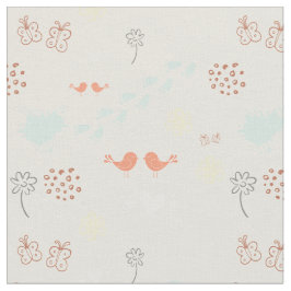 レトロクリームのカラフルパターン鳥、ドット、フット ファブリック