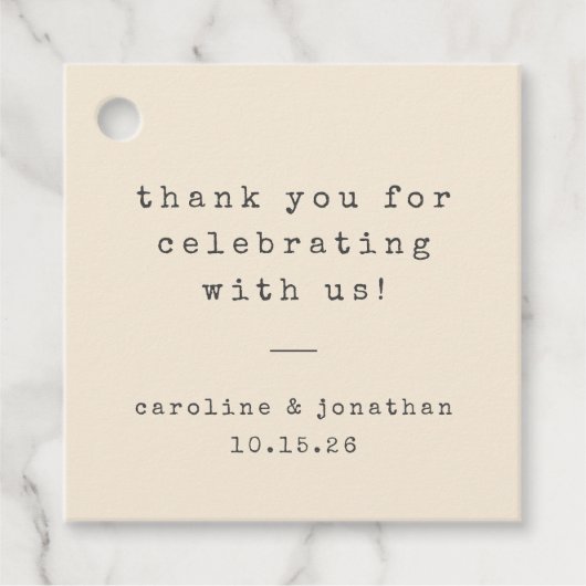 レトロクリームタイプライターカスタムウェディングサンキュー フェイバータグ (正面)