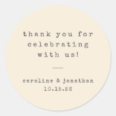 レトロクリームタイプライターカスタムウェディングサンキュー ラウンドシール (正面)