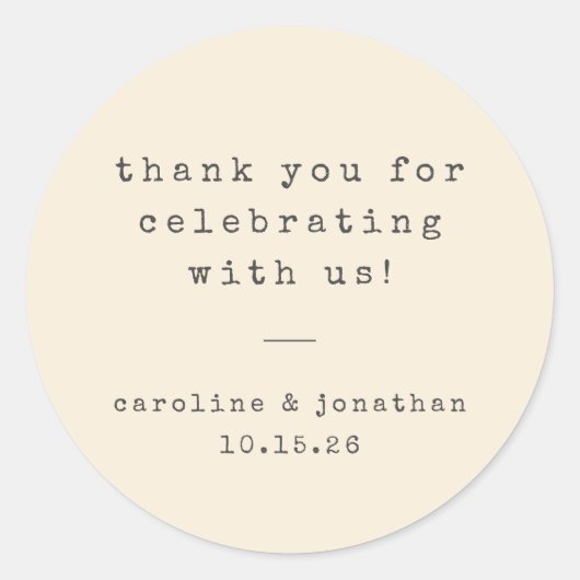 レトロクリームタイプライターカスタムウェディングサンキュー ラウンドシール (正面)