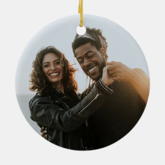 レトロクリームタイプライターカスタムウェディングフォト セラミックオーナメント (裏面)