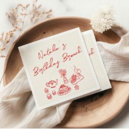 レトロクリームレッドハンドドローおもしろい誕生日ブランチ スタンダードカクテルナプキン