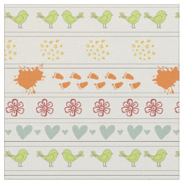 レトロクリーム白いパターンの鳥、ドット、フット ファブリック