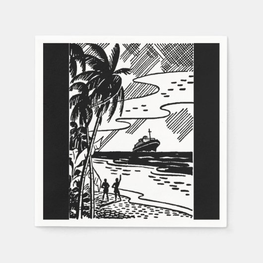レトロクルーズシップ紙ナプキン スタンダードカクテルナプキン (正面)