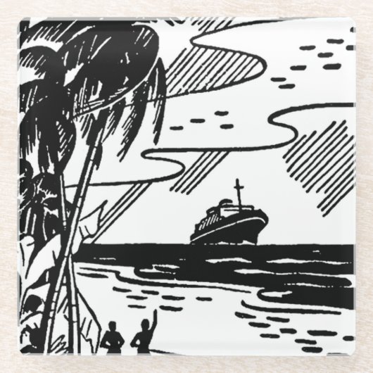 レトロクルーズ船 ガラスコースター (正面)