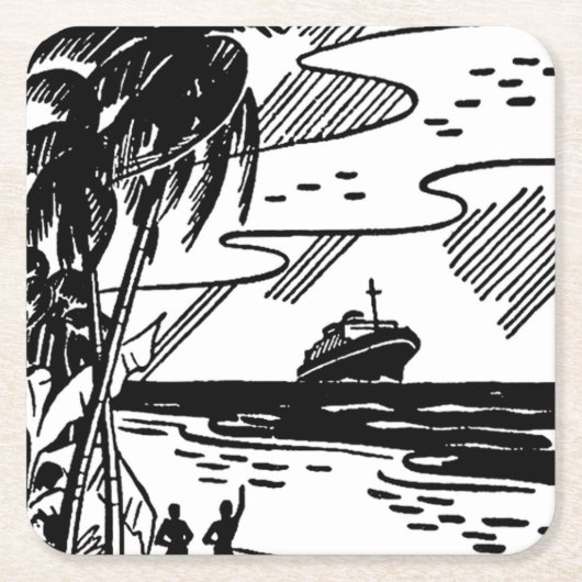 レトロクルーズ船 スクエアペーパーコースター (正面)