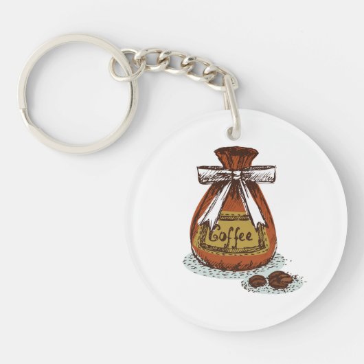 レトロクールイメージlコーヒーバッグlエスプレッソlブラウン キーホルダー (正面)