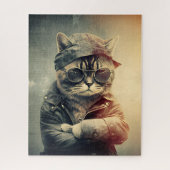 レトロクールキャットインレザージャケットジグソーパズル ジグソーパズル (縦)