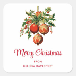 レトロクールクリスマスツリーの装飾 スクエアシール