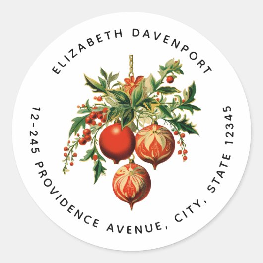 レトロクールクリスマスツリー装飾アドレス ラウンドシール (正面)