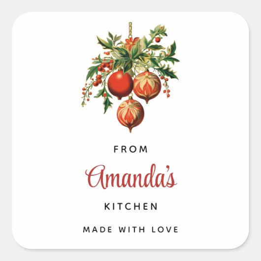 レトロクールクリスマスツリー装飾キッチン スクエアシール (正面)