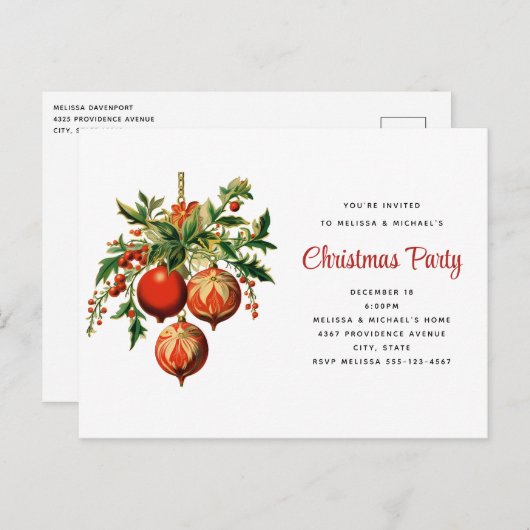 レトロクールクリスマスツリー装飾パーティー ポストカード (正面/裏面)