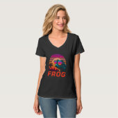 レトロクールサンセットサングラスカエル Tシャツ (正面フル)